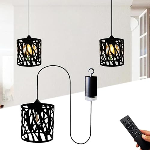 wgzixezn Battery Operated Pendant Light with Remote Battery Operated Hanging Outdoor Chandelier Gazebo Lights Outdoor Waterproof, 4 AA Batteries, for Gazebo,Pergola,Porch,Patio,Indoor/Outdoor