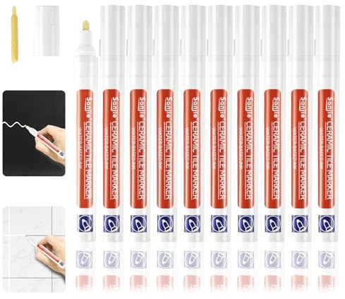 Rotulador de lechada blanco, 10 unidades, para azulejos en el baño, reparación de juntas con punta de repuesto, lápiz de reparación para azulejos, pared, juntas de suelo, cocinas y baños