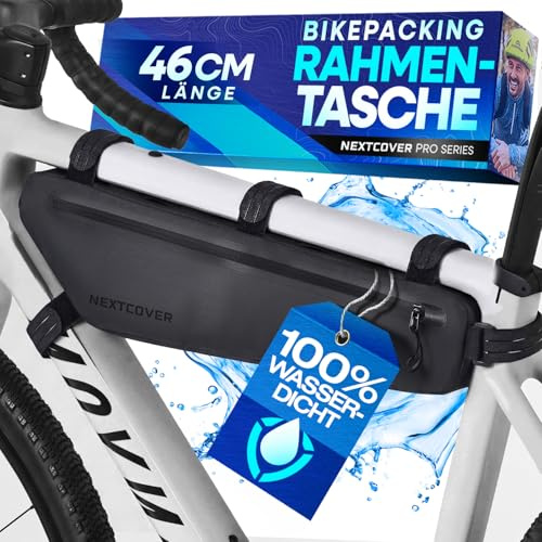 Nextcover® Bikepacking Rahmentasche [46 cm] I Fahrradtasche Rahmen - 100% Wasserdicht Dank AquaShield-TPU I Unterrohrtasche Fahrrad I Bikepacking Taschen für Gravelbike, Rennrad, MTB
