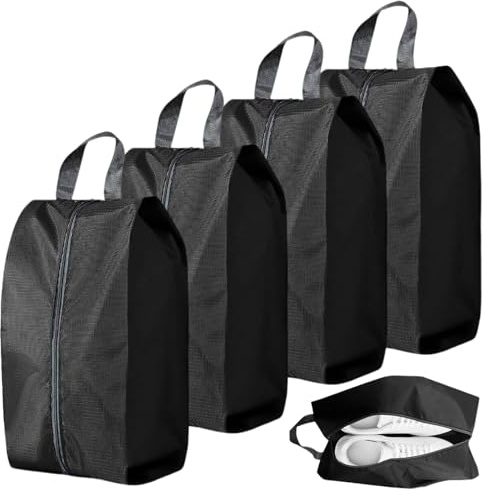 TENGWA 4 Piezas Bolsas para Zapatos Viaje Tamaño Máximo 45 Shoe Bag Travel con Asa Bolsas Calzado Resistente a Manchas Impermeable Negro Reutilizable Ideal para Guardar en Casa y Viajar
