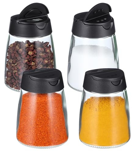 Healeved Pack of 4 Spice Jars with Double Lid, Food Safe, Coarse Perforated Salt and Pepper Shakers for Barbecue Kitchen and Small Kitchens Black