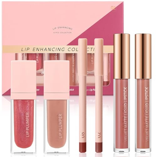 Set de 6 Piezas Maquillaje de Lápiz Llabial, Kit con Labial Líquido Mate, Delineador y Brillo Labial, Larga Duración y a Prueba de Manchas, Set de Regalo de Maquillaje para Labios para Mujeres (#02)