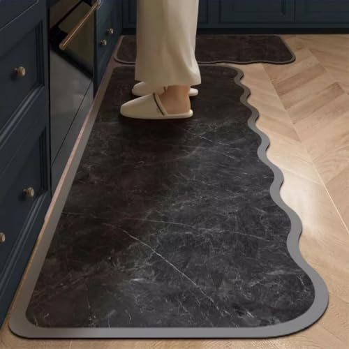 Alfombra Cocina 50X80Cm Mármol Negro Alfombra Vinilica Cocina Cuero,Modernas Lavable Antideslizante Anti Fatiga para Pasillo, Comedor,Hogar Alfombrilla Cocina