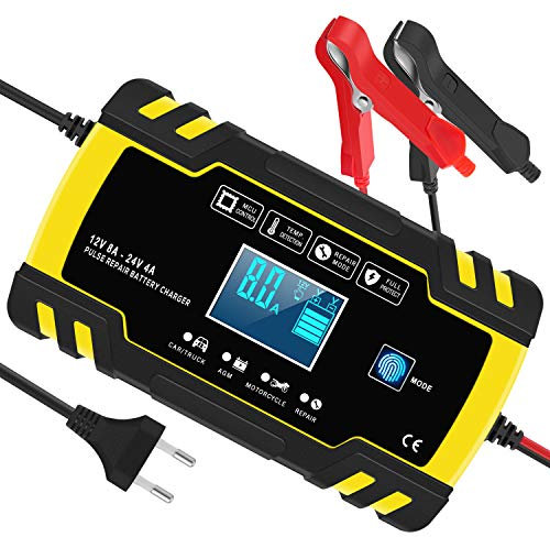 InThoor Caricabatterie e Mantenitore Auto 12V/24V 8A, Carica Batteria per Auto Moto Camion AGM Batterie, Automatico Intelligente Caricabatteria con Schermo LCD