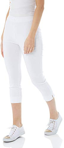 Roman Cropped Trousers for Women UK Ladies Capri Leggings Summer Pants Short Crop Stretch 3/4 Length Three Quarter Pedal Pusher Clothes Elasticated Bengaline Cut Off - White - Size 20