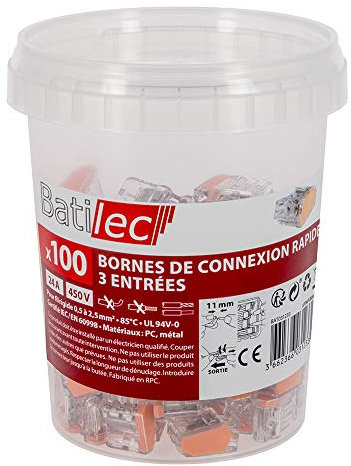 BATILEC - Pot de 100 bornes de Connexion Automatique 3 entrées