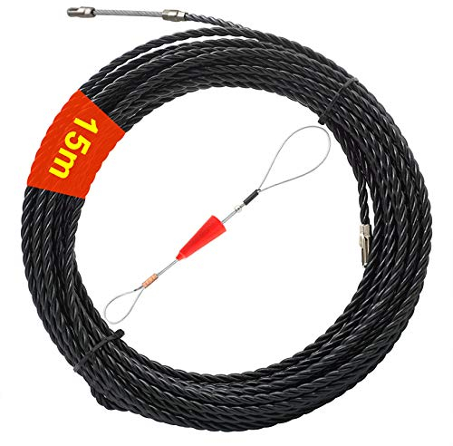 Einziehband 3-fach gedrilltem Einziehspirale Polyester Einziehdraht mit Führungsfeder Einziehhilfen ideales für Leerrohre Kabelverlegung,15M Schwarz
