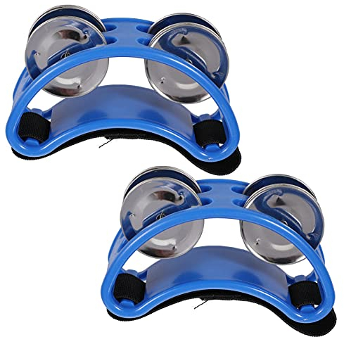 Generic 2 Stück Fuß-Tamburin mit elastischem Band, Hand-Shaker Percussion Edelstahl-Schellen, musikalisches Tamborin-Gitarren-Trommel-Zubehör für Hände, Füße, Lehrwerkzeug