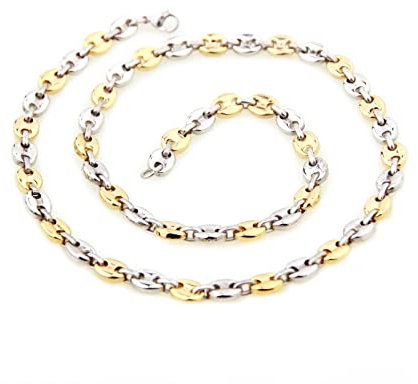 Daesar Herren Halskette 55CM ohne Anhänger, 9MM Bohnenkette Edelstahl Kette Biker Silber Gold für Jungen Männer