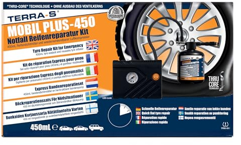 TERRA-S T56003 Premium Kit de combinación de inflador y sellador de neumáticos con Inserto automático para una reparación rápida de Emergencia