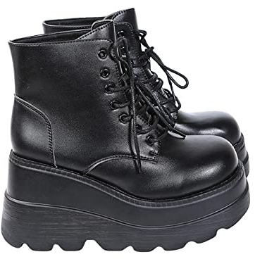 Women Chunky Boots Platform Thick Bottom Boots Lace-Ups Goth Punk Ankle Boots Ladies Wedge Shoes Size UK 5.5-9.5