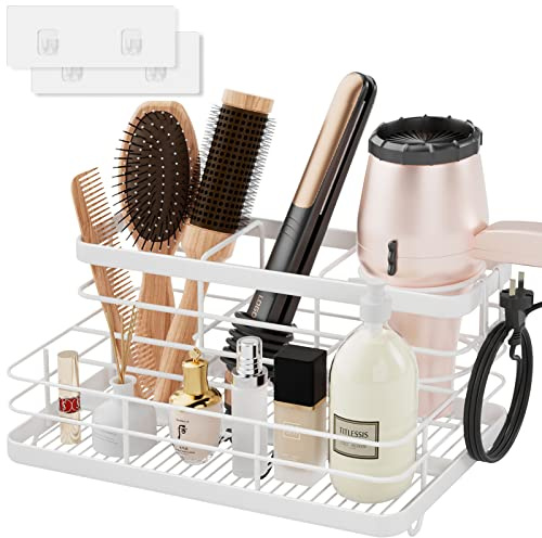 VITVITI Soporte para secador de pelo, organizador de pared para accesorios de baño, estante de almacenamiento de herramientas para plancha de pelo Hairdreyer - Blanco