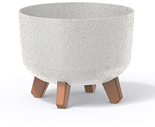 Vaso per Fiori piante Tondo Gracia Regular ECO WOOD Decorativo in Plastica e 33% Legno da Interno Esterno 29x29x22 cm Bianco Design Moderno 10 Litri