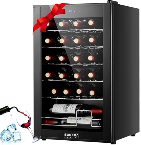 BODEGACOOLER Wine Cooler 24 Bottle for Home and Kitchen, Mini fridge for Bedroom,Wine Fridge with 41-64.4°F Digital Temperature Control,Small Freestanding Wine Refrigerator for Red, White & Champagne