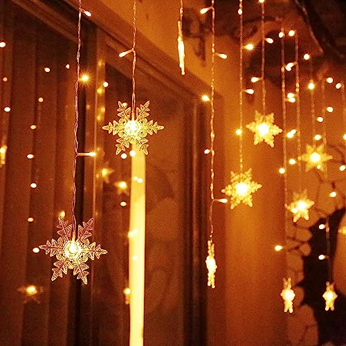 ELEUTH Rideau Lumineux Noël de Flocon de Neige,94LED Decoration Intérieur de Guirlandes 8 Modes d'Eclairage et IP44 Etanche Rideau Lumineuse pour Fenêtre,Carnaval,Mariage,Patio