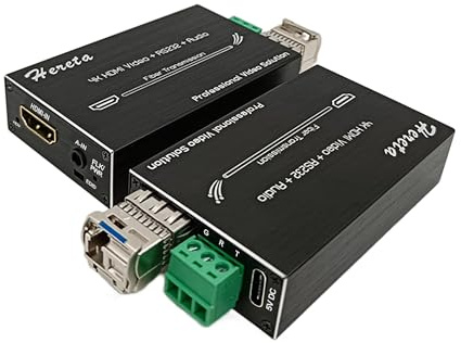 Hereta Extensor de video óptico HDMI 4K de 10,2 Gbps, mini convertidor de fibra HD con RS232 y extensión de audio de distancias de hasta 20 km sobre transceptor óptico SFP de fibra única monomodo
