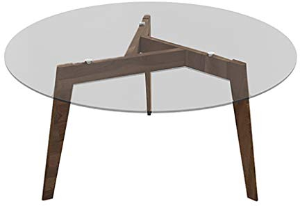 IMYOGI Exquisiter runder Couchtisch, transparente Arbeitsplatte aus gehärtetem Glas, Tischgestell aus massivem Holz mit Holzmaserung in Walnussfarbe, Wohnzimmer-Sofatisch (Größe: 60 x 45 cm)