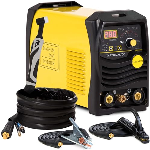 MAGNUM THF 220S AC/DC - WIG Schweißgerät AC DC mit Punktschweißen, MMA-Modus und Puls-Funktion - Merkmale: Pre Flow und Post Flow, 200A Schweißstrom, IGBT-Technologie usw. - Set Solo