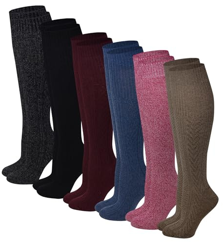 SUMONA Boot Socks Women (6 Pairs pack) Knee High Cable Knit Winter Wool Socks (Assorted C)