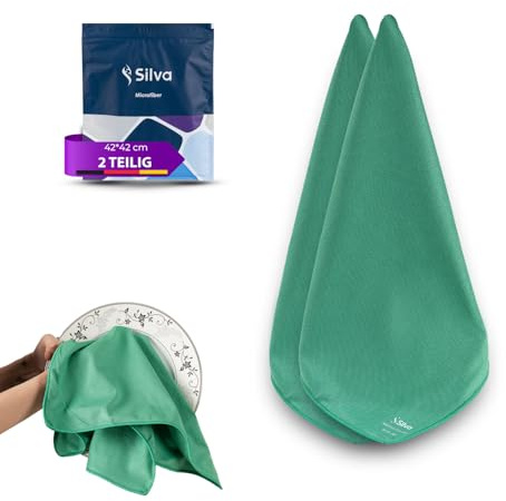 Silva Paños de Microfibra Verde 42x42 cm – Juego de 2 Bayetas – Limpieza Premium Sin Rayas – Multiuso para Cristales, Cocina, Hogar y Coche – Alta Absorción y Reutilizable