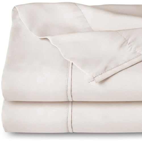 Yorkshire Bedding Flat Sheet 100% Egyptian Cotton 200 Thread Count Hotel Quality Super King Cream Bed Sheets 2 Pack