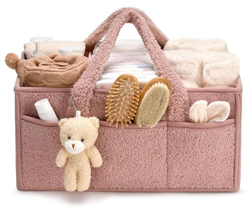 Flanliy Panier Rangement BéBé, Portable Panier De Rangement Bebe, Langer Feutre Bebe, Compartiment Amovible, Parfait Pour Les Essentiels Du Nouveau-Né, Le Changement Des Couches (C)