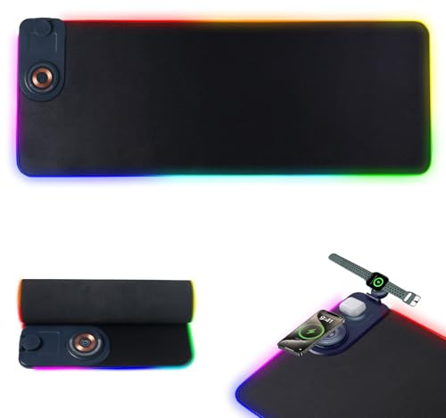 Anluomania Tappetino per Mouse, Mouse Pad, Tappetino Mouse Gaming RGB, 15 W Wireless Ricarica, 800*300*4mm, 15 Modalità Luce, Impermeabile e Antiscivolo, per Tastiera, Computer, Giocatore, Scrivania