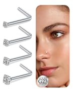 LAURITAMI 4 Pezzi 20G Piercing Naso Titanio, 1,5 mm 2 mm 2,5 mm 3 mm Piercing Naso Brillantino in Argento a Forma di L G23 Titanio Gioielli per Donna Uomo