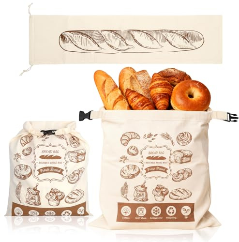 KQDRAVINE 2 Pièces Sac a Pain en Lin avec Boucle, 30 X 40 Cm Sac Pain avec Couche Intérieure en TPU et 16 X 64 Cm Sacs à Baguette Réutilisables pour Conserver la Fraîcheur