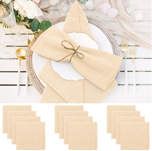 Wapasezyar tygservetter 12-pack, 42x42 cm linneservetter Tvättbara bordsservetter för jul, restaurang, bröllop, evenemang, familjefiranden, födelsedagar, fester (Beige)