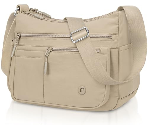 JUYANO Cross Body Bags for Women Large Ladies Shoulder Bags with Multi-Pocket Waterproof Oxford Fabric Handbag for Man and Women Lightweight Messenger Bag for Shopping Travel Work (Mocha)
