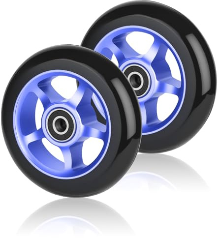 Ruedas para patinete de acrobacias de 100 mm, 2 piezas ruedas de patinete de acrobacias de repuesto con rodamientos de bolas ABEC-9, dureza 88A, neumáticos para patinetes de acrobacias para la mayoría