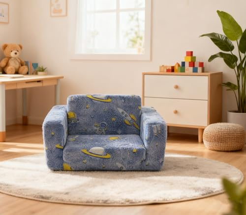 HAINEW 2-i-1 barnsoffa, bäddsoffa, barn, relaxfåtölj, vikbar minisoffa för barnrum, flickor och pojkar, blå, HNDE25112010