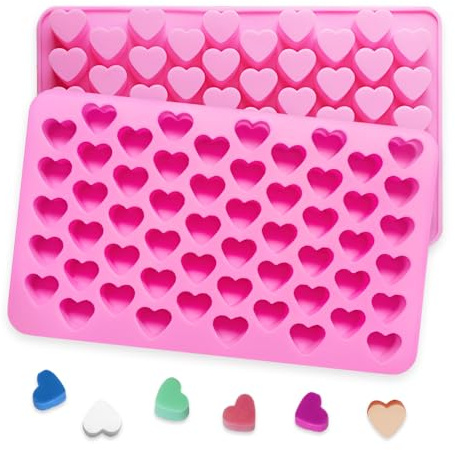HMCEY 2 Piezas Moldes de Silicona en Forma de Corazón,Molde Bombones Chocolate,Moldes Caramelos Reutilizable,Reposteria Moldes de Silicona para Postres,Decoracion Tarta para Gummy,Galleta,Gelatina