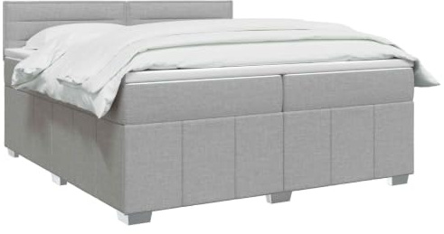 vidaXL Lit boxspring avec Matelas Gris Clair 200 x 200 cm Tissu, Boxspring Moderne, tête de lit réglable, Matelas Ferme, Sommeil Confortable, Meuble déco stylé