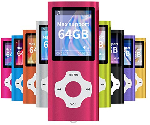 Mymahdi MP4 MP3/bärbar, röd med 180 tums skärm och LED-minneskort, max stöd 128 GB