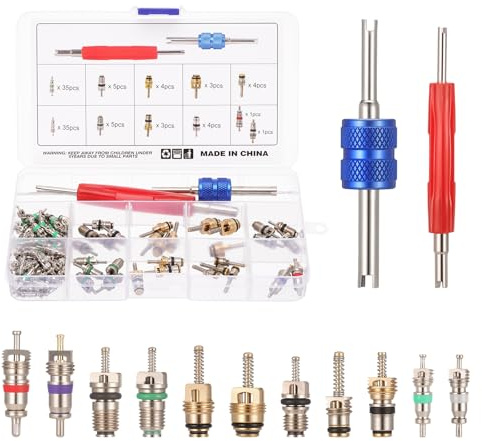 HSeaMall 102 PCS A / C Valve Noyau R12 R134a Automobile Climatisation Réfrigération Tire Valve Tige Cœurs Remover outil Assortiment Kit