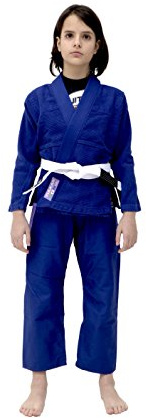Vulkan Fight Company Brazilian Jiu Jitsu, Girls’ BJJ Pro Light GI for Martial Arts Sports, Blue w/Lilac Patches, M2