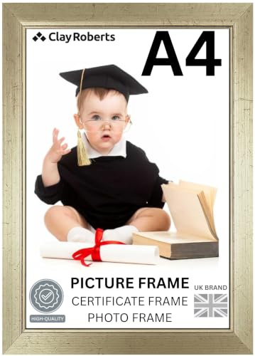 A4 Gold Photo Frame – Modern A4 Frame for Certificates, Pictures & Prints, Wall Hanging (Portrait or Landscape), Document & Poster Frame UK
