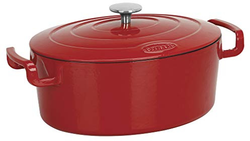 Sitram COCOTTE Sitrabella ovale en fonte émaillée grande capacité 6,5 litres - Extérieur rouge et intérieur blanc - toutes sources de chaleur y compris induction et four - 711084