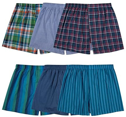 Fruit of The Loom Men's Tag-Free Boxer Shorts (Knit & Woven), Woven - 6 Pack - Assorted Colors, Medium
