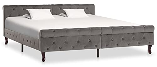 Festnight Bettgestell Polsterbett Doppelbett Samtstoff Designbett Chesterfield Barock Bett Schlafbett Grau Samt 180 x 200 cm