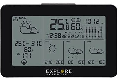 Explore Scientific WSH4103 Stazione meteorologica smart Wifi, sincronizzazione automatica dell'ora, piattaforma Tuya, temperatura, umidità e previsioni del tempo consultabili anche da App, nero