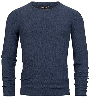 Indicode Herren Loakim Klassischer Strickpullover mit Rundhalsausschnitt | Pullover Herrenpullover Pulli meliert für Männer Navy, XXL