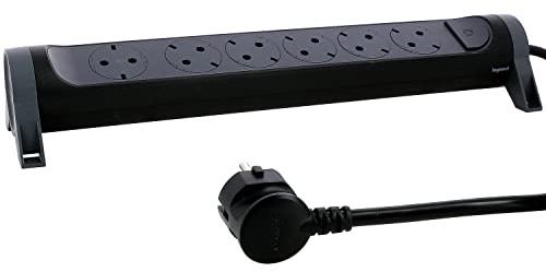 LEGRAND Regleta de enchufes, con Interruptor, Base múltiple con 6 Tomas de Corriente, Cable de 1,5 m, Color Negro/Gris Oscuro 694534