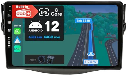 JOYX Android 12 bilradio passar Toyota RAV4 (2007–2012) – inbyggd DAB/DSP/Carplay/Android Auto – [4G+64G] – kamera MIC gratis – 9 tum 2 Din – stöd SWC 4G WiFi fast båt 360-kamera
