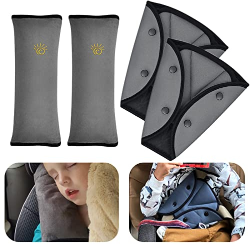 2 Gurtpolster Kinder Grau 2 Autogurt Polster Sicherheitsgurtpolster Gurtschoner Kinder Sicherheitsgurt Schulterpolster Gürtelkissen Gurtschutz für Auto Kinderwagen Erwachsene Reise