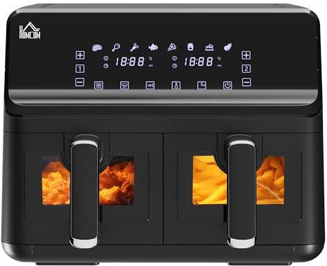 HOMCOM 8L Dual Basket Air Fryer, 8-in-1 Air Fryer Oven with Digital Display, Visible, Timer, Preheat for Oil Free Low Fat Cooking, 2500W, Sync Finish, Sliver