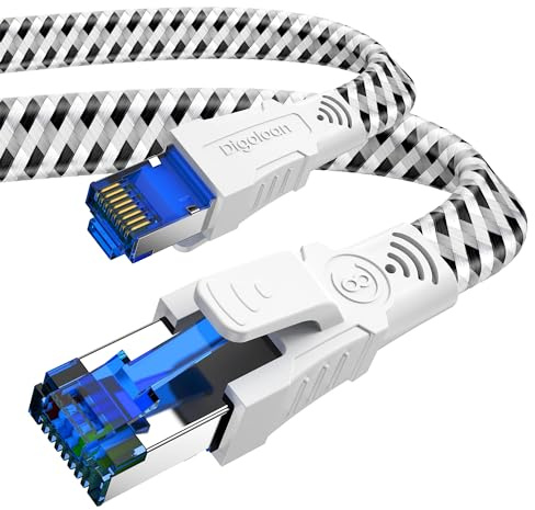 Digoloan Câble Ethernet réseau Cat 8 RJ45 5m Câble Internet Plat en Nylon 40Gbps 2000MHz Cordons de raccordement Gigabit blindés haute vitesse
