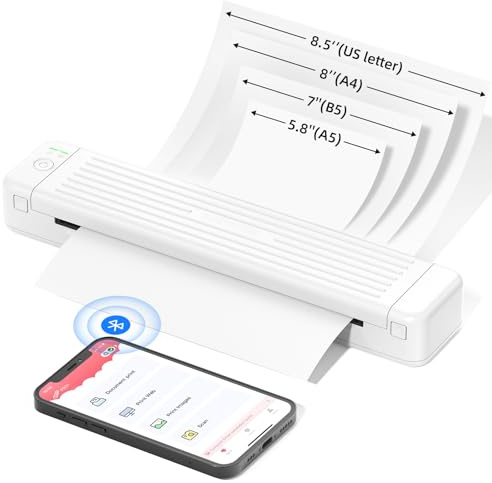 Odaro Tragbarer Kabelloser Bluetooth Drucker - P831 Business Reisedrucker, 300DPI Thermotransferdrucker ohne Tinte für Büro, Schule, Zuhause, Outdoor (Weiß)